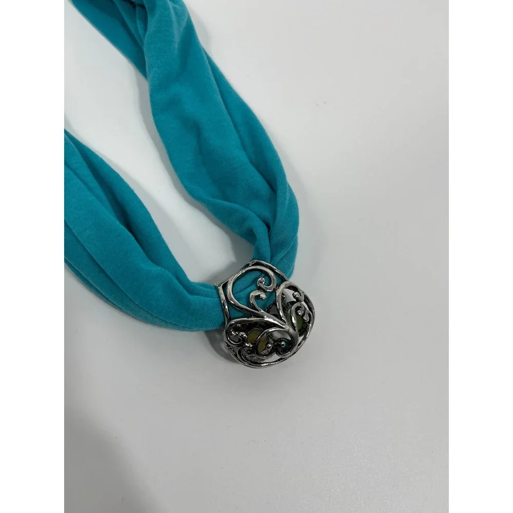 VTG 90s Y2K Maximalist Statement Womens Necklace Silver Blue Boho Chic Artsy